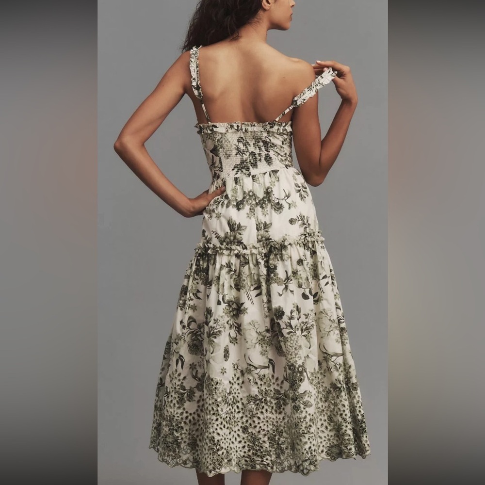 Anthropologie Olive and Cream Floral Midi Dress Size XS. *FLAW - Picture 3 of 10